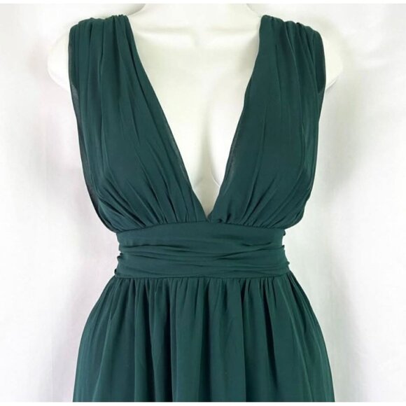 Lulus Emerald Green Maxi Dress With Plunging Neckline & Side Slit Size Large - Picture 3 of 12